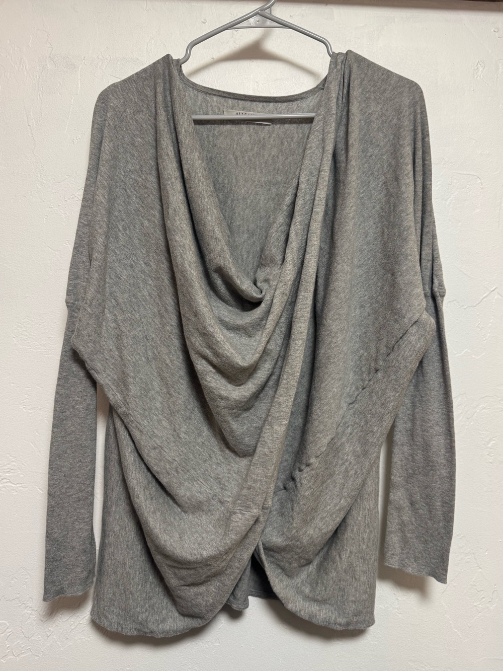 All Saints Itat Shrug Gray Draped Cowl Neck Sweater